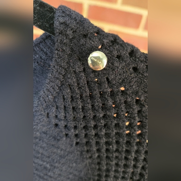 Diesel Black Wool Cotton Knit V-Neck Mesh Sleeve Womans Sweater Medium - Picture 4 of 8